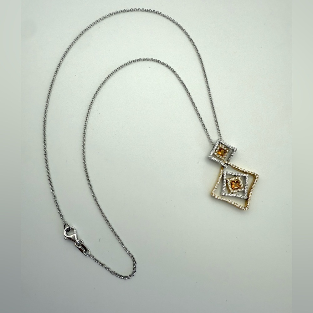 18K Gold Citrine and Diamond Pendant